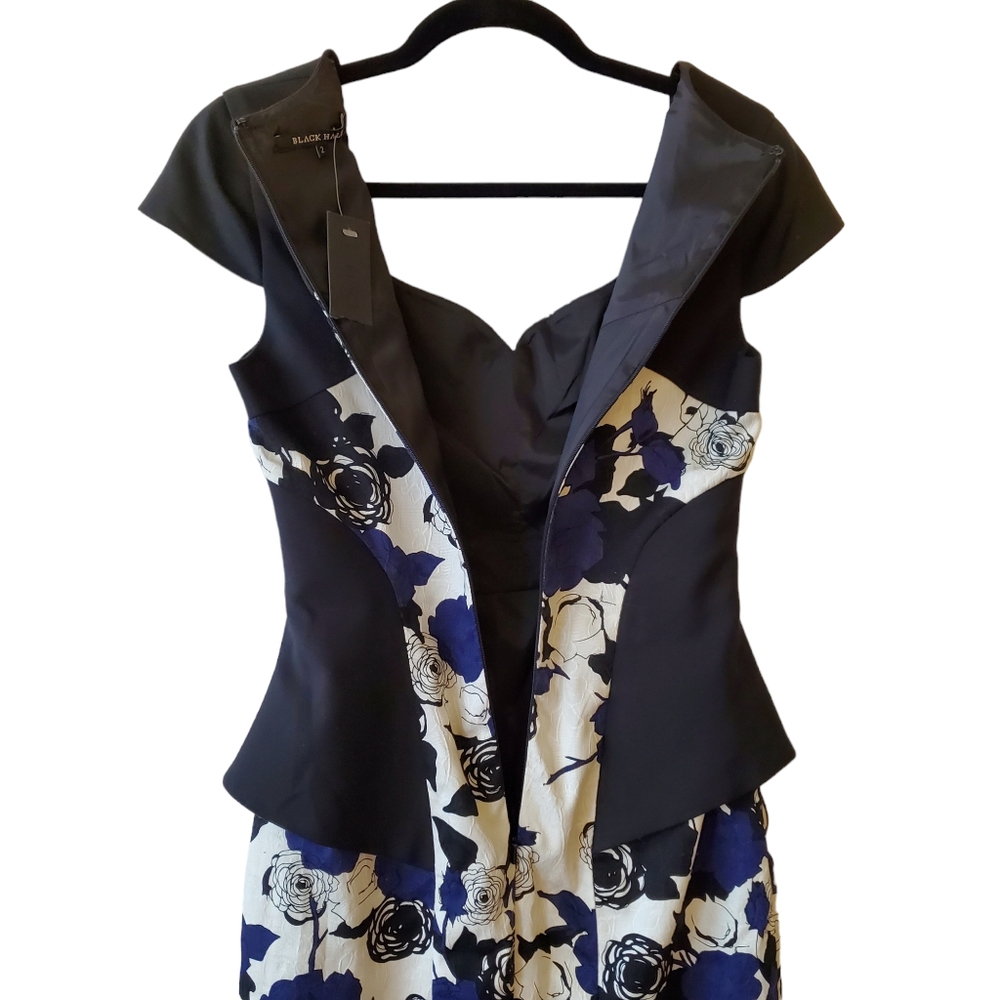 NEW Black Halo Dress Women 2 Jackie O Retro Blue Rose Stretch Cocktail Wedding S - Picture 7 of 14